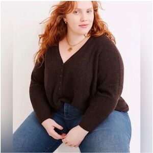 Madewell Women's Asherton Waffle Henley Sweater Brown NC737 XS alpaca wool blend
